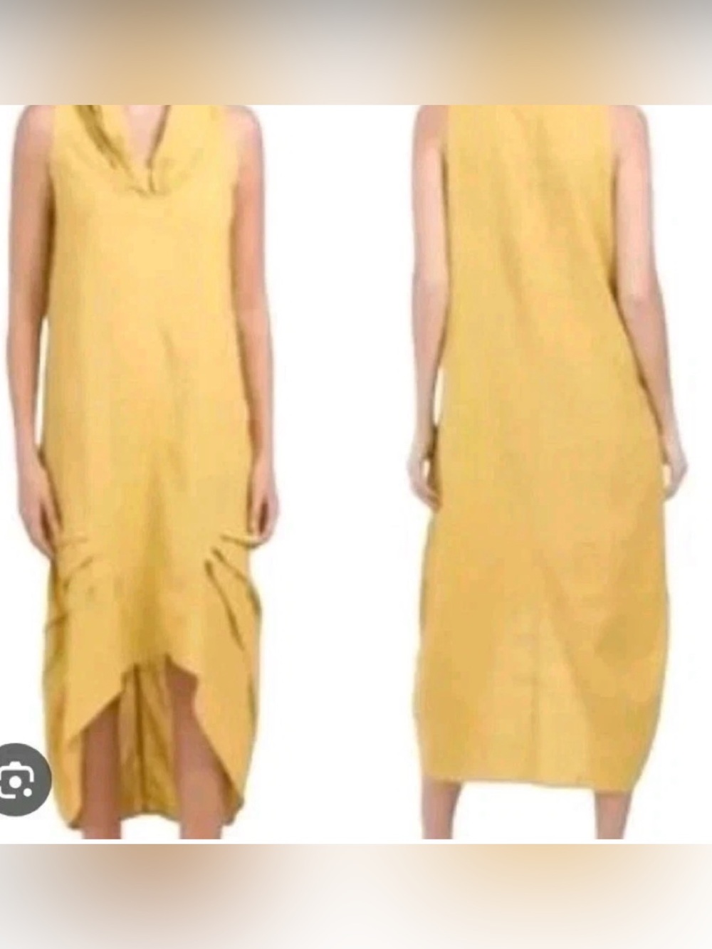 Cynthia Rowley linen blend Sleeveless mustard Yellow Draped Midi Dress XS GREAT
